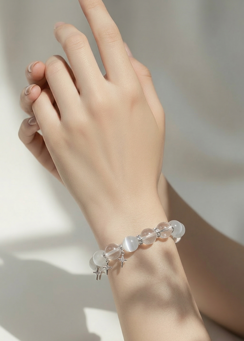 AERIS | White Cat Eye & Clear Quartz Bracelet for Mental Space