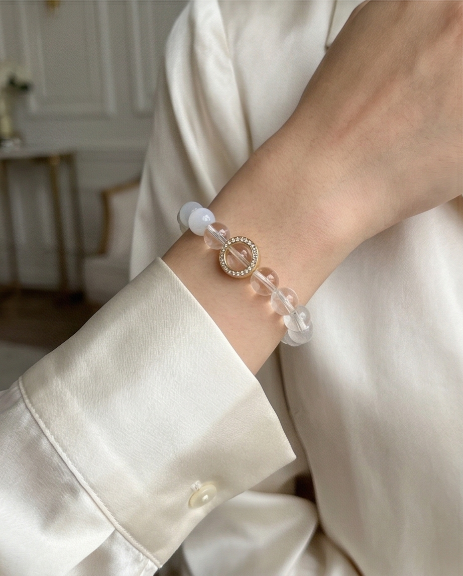 AURIN | White Cat Eye & Clear Quartz Bracelet for Sharp Focus