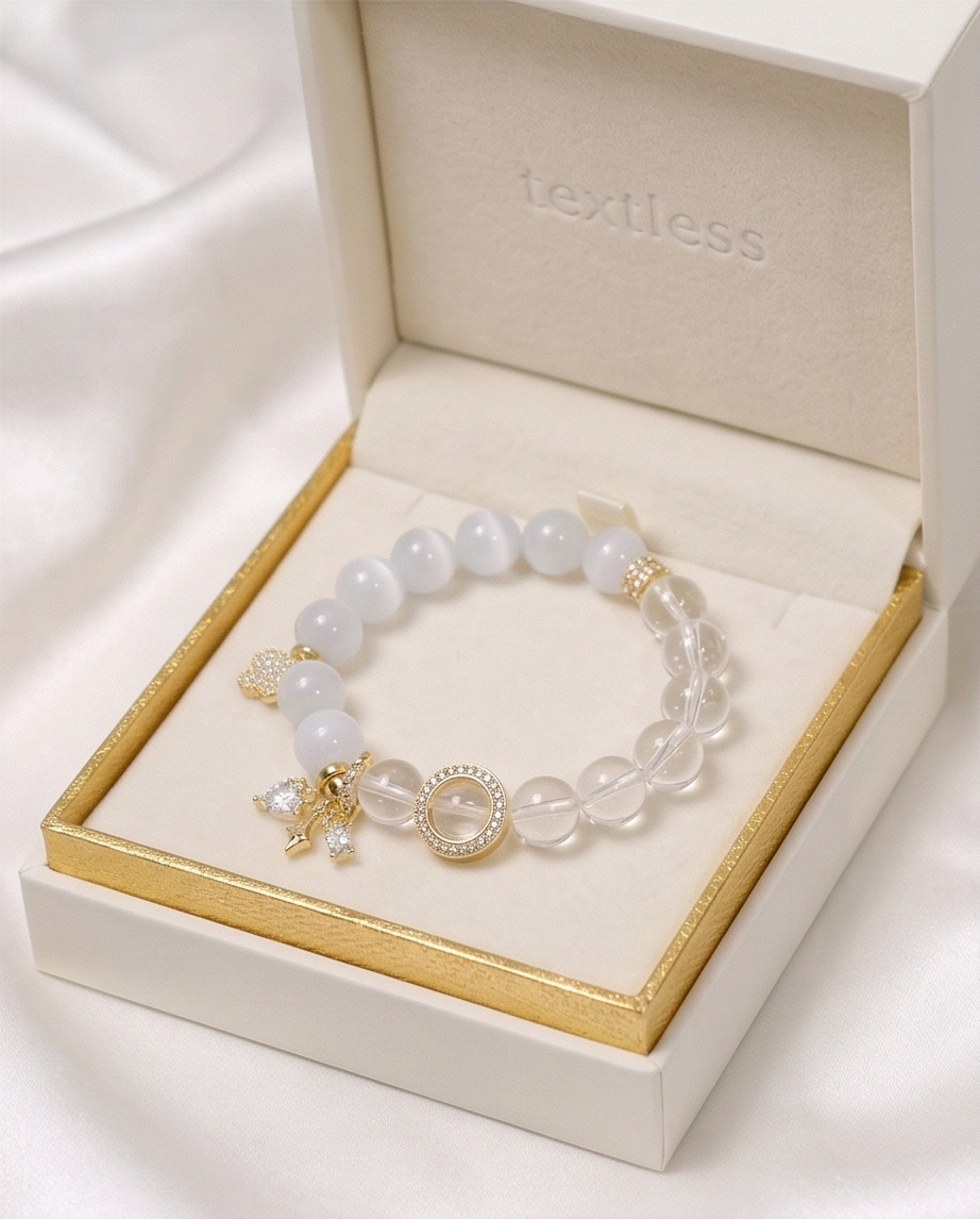 AURIN | White Cat Eye & Clear Quartz Bracelet for Sharp Focus