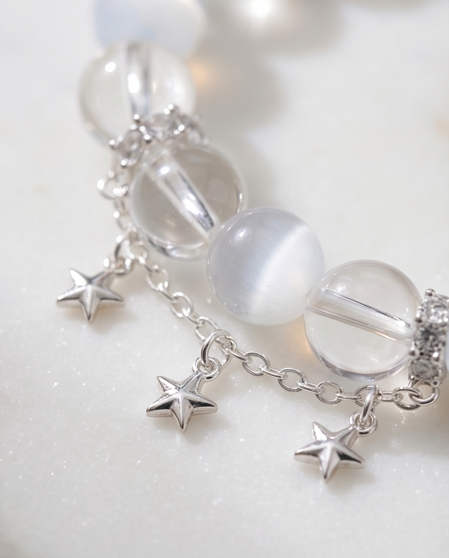 AERIS | White Cat Eye & Clear Quartz Bracelet for Mental Space