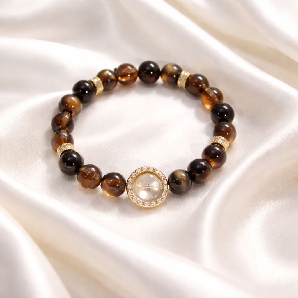AETHEL | Golden Obsidian & Smoky Quartz Bracelet for Protection