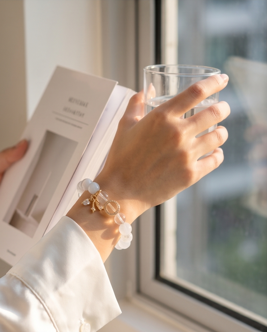 AURIN | White Cat Eye & Clear Quartz Bracelet for Sharp Focus