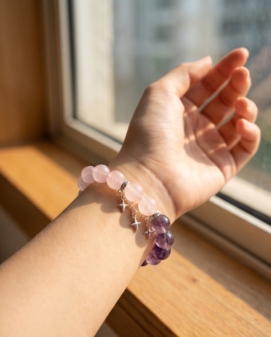 ESTELLE | Amethyst & Rose Quartz Bracelet for Mental Rest