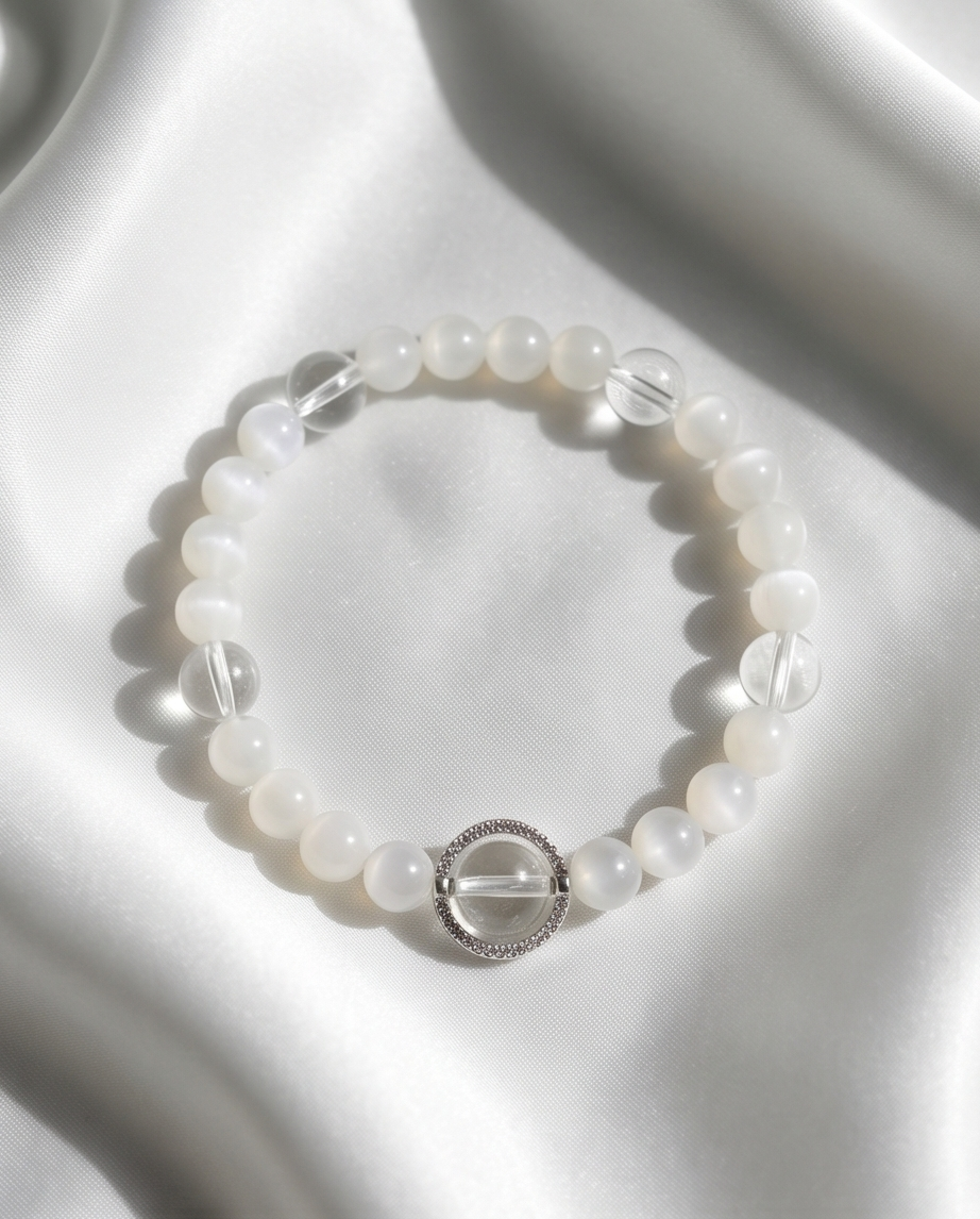 LUNA | Moonstone & Clear Quartz Bracelet for Intuition & Flow