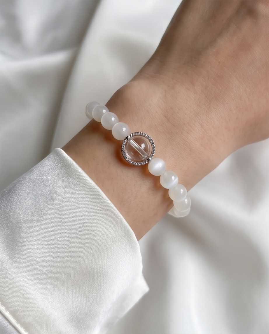 LUNA | Moonstone & Clear Quartz Bracelet for Intuition & Flow
