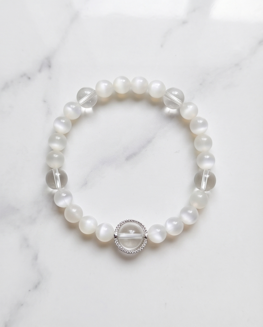 LUNA | Moonstone & Clear Quartz Bracelet for Intuition & Flow
