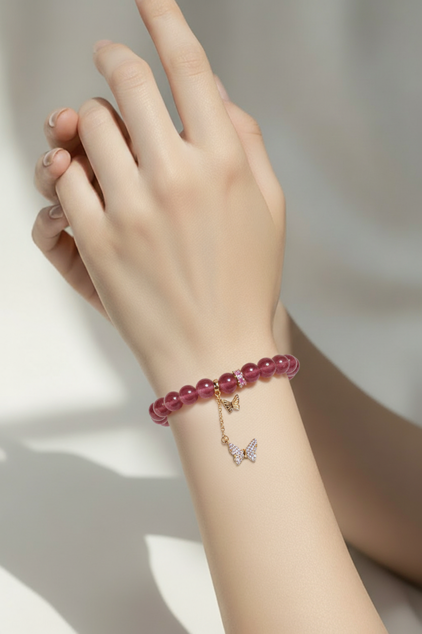 PAPILLON | Strawberry Quartz & Rose Quartz Bracelet for Self-Compassion