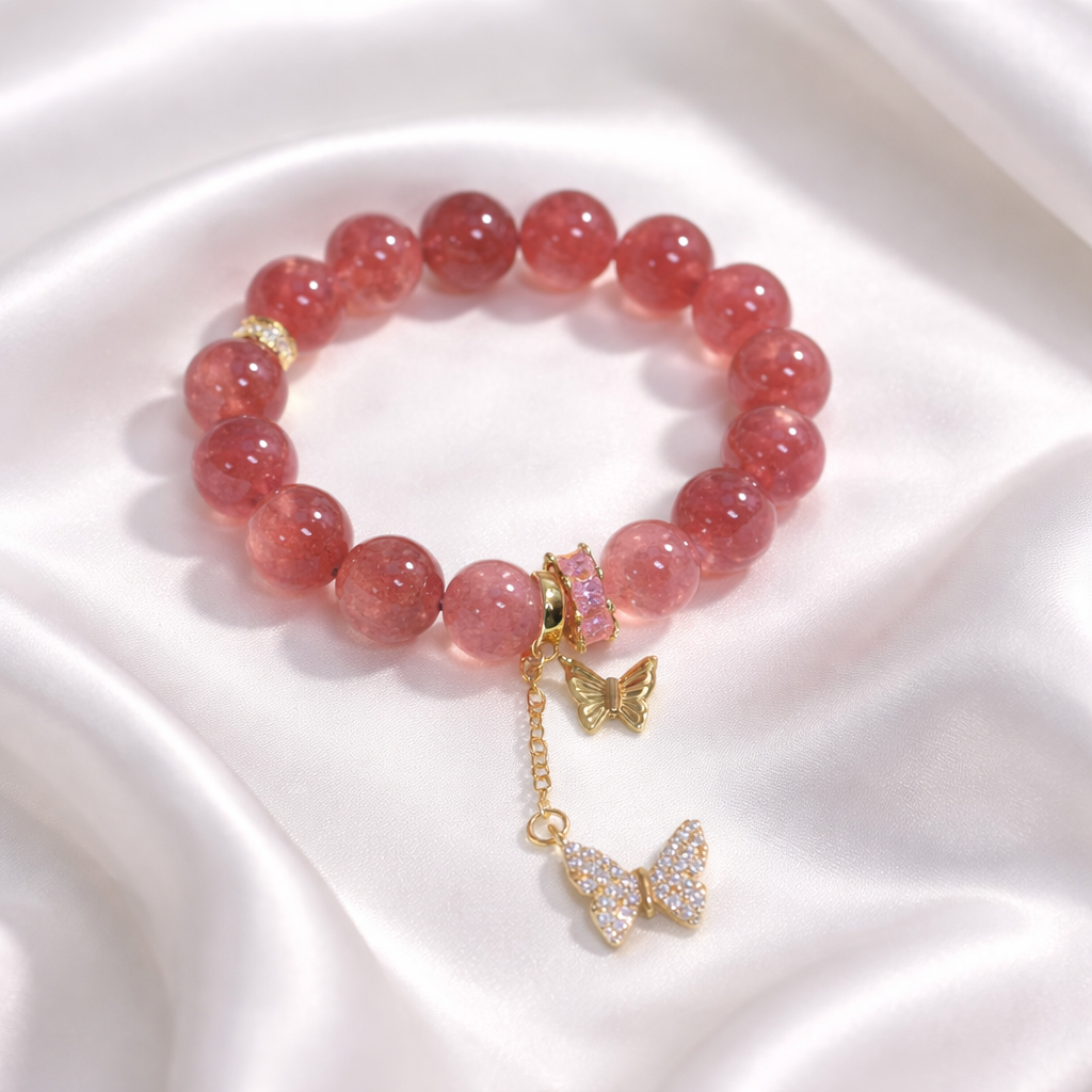 PAPILLON | Strawberry Quartz & Rose Quartz Bracelet for Self-Compassion