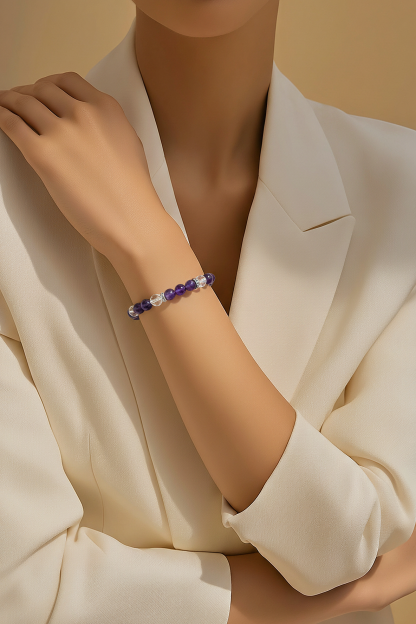 LYRA | Brazilian Amethyst & Clear Quartz Bracelet for Restorative Sleep