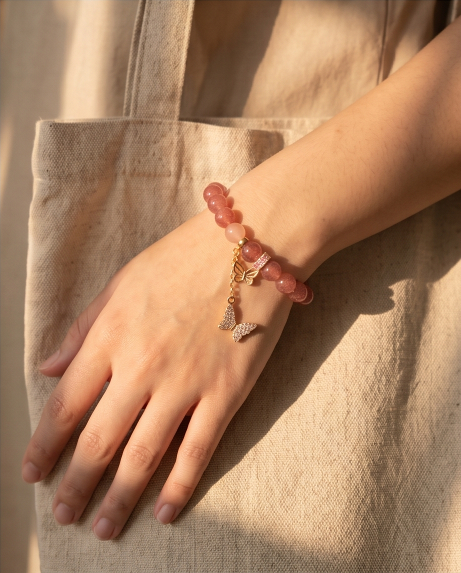 PAPILLON | Strawberry Quartz & Rose Quartz Bracelet for Self-Compassion