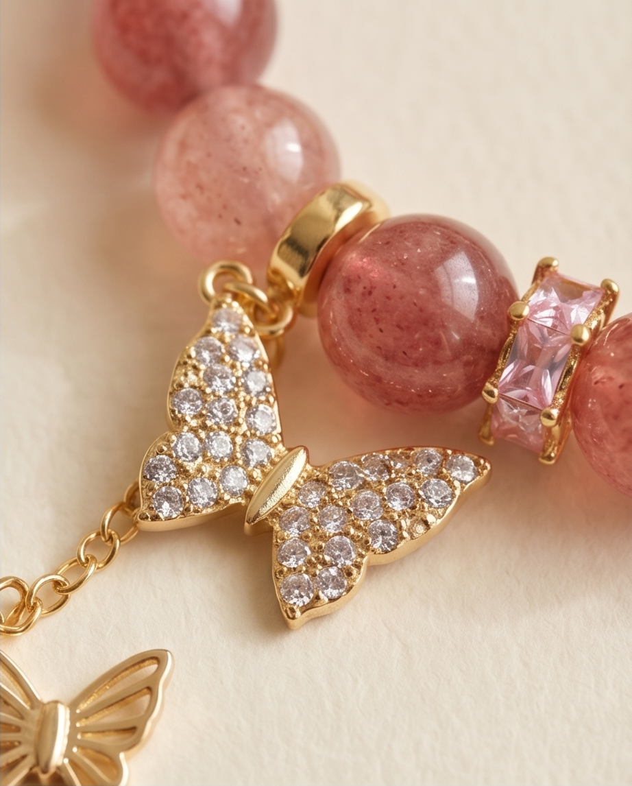 PAPILLON | Strawberry Quartz & Rose Quartz Bracelet for Self-Compassion